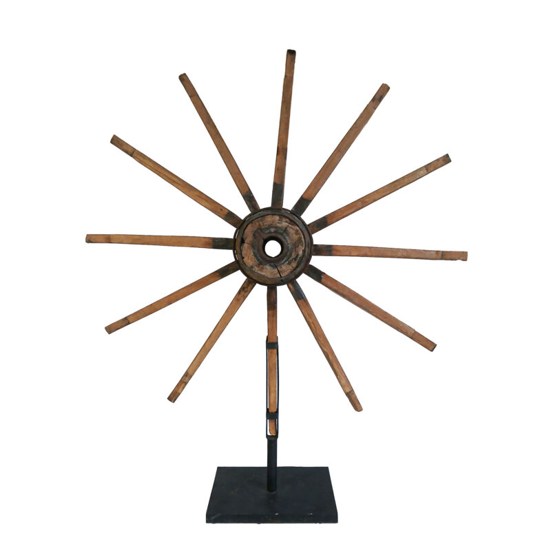 Wood Wagon Wheel on Stand, 19th Century