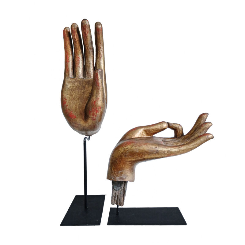 Wood & Gilt Buddha Hands, 19th C.