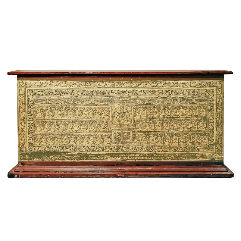 Lacquered Teak Burmese Manuscript Trunk, 19th C.
